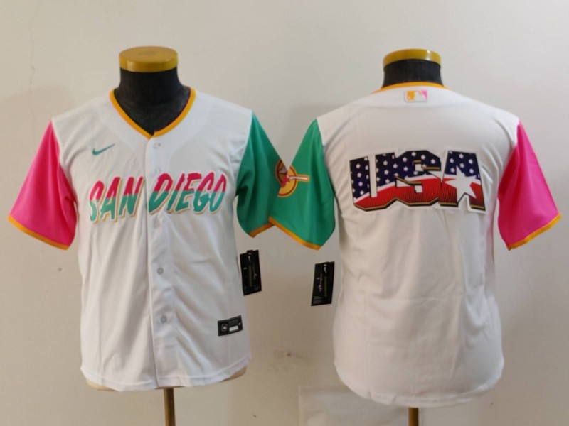 Youth San Diego Padres White Team Big Logo City Connect Stitched Baseball Jersey Youth San Diego Padres White Team Big Logo City Connect Stitched Baseball Jersey